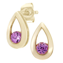 Jewelco London 9ct Yellow Gold Round 0.3ct Created Sapphire Teardrop Drop Earrings - PE0AXL1804YCrtdPinkSa