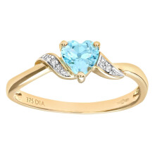 (J) Jewelco London 9ct Yellow Gold Round 1pts Diamond Heart 0.55ct Blue Topaz Heart Engagement Ring - PR0AXL7486YBT