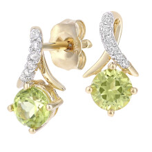Jewelco London 9ct Yellow Gold Round 5pts Diamond Round 0.62ct Peridot Kiss Crossover Stud Earrings - PE0AXL5560YPD