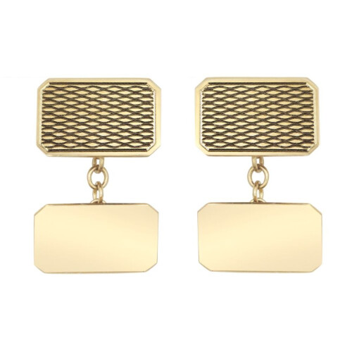 Jewelco London Jewelco London Men's Solid 9ct Yellow Gold Twin Rectangular Ogee Pattern Chain Linked Cufflinks - JCL036