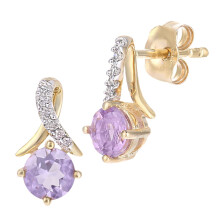 Jewelco London 9ct Yellow Gold Round 5pts Diamond Round 1/2ct Amethyst Kiss Crossover Stud Earrings - PE0AXL5560YAM