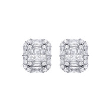 Jewelco London Rhodium Plated Sterling Silver Radiant CZ Illusion-Emerald-cut Puzzle Drop Earrings - EAG1315