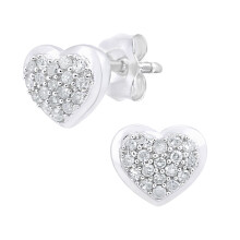 Jewelco London 9ct White Gold Round 14pts Diamond Heart Stud Earrings - PE0AXL5542W