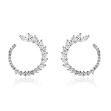 Jewelco London Rhodium Sterling Silver Marquise Cubic Zirconia Graduated Ring of Fire Hoop Earrings 22mm - JACOBJE007