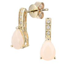 Jewelco London 9ct Yellow Gold Round 3pts Diamond Pear 1.15ct Opal Teardrop Drop Earrings - DE1AXL602YPOP