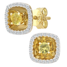 Jewelco London 18ct Yellow Gold Round 10pts Diamond Round 0.27ct Sapphire Halo Stud Earrings - DE1AXL403YS-18KY