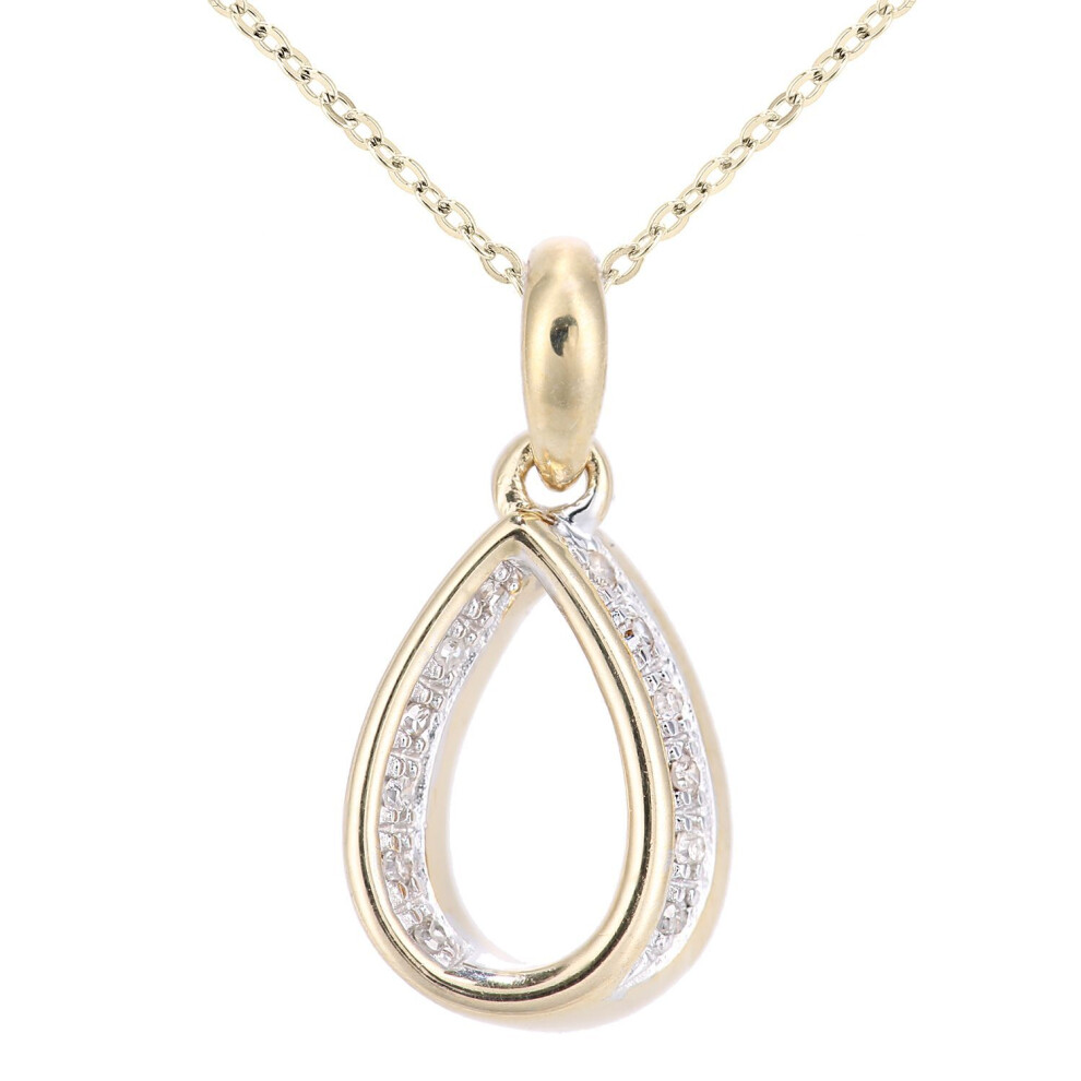 Jewelco London 9Ct Yellow Gold Round 5Pts Diamond Teardrop Pendant Necklace 18 Inch 46Cm - Pp0axl5944y