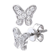 Jewelco London 9ct White Gold Round 15pts Diamond Butterfly Stud Earrings - DE1AXL128W