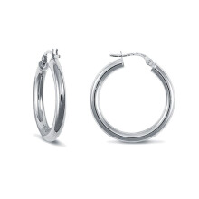 Jewelco London Ladies 9ct White Gold Polished 3mm Hoop Earrings 25mm - JER128