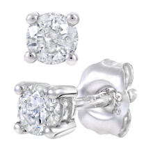 Jewelco London 9ct White Gold Round 1/4ct Diamond Solitaire Stud Earrings - PE0AXL1862W