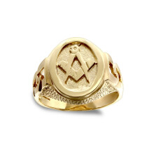 (Z) Jewelco London Men's Solid 9ct Yellow Gold Curb Links Oval Masonic Ring - JMS015
