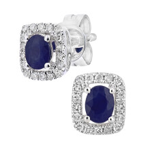Jewelco London 9ct White Gold Round 13pts Diamond Oval 0.39ct Sapphire Cluster Stud Earrings - DE1AXL611WSA