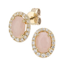 Jewelco London 9ct Yellow Gold Round 20pts Diamond Oval 2.1ct Opal Cluster Drop Earrings - DE1AXL603YPOP