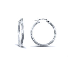 Jewelco London Ladies 9ct White Gold Twisted 2.5mm Hoop Earrings 25mm - JER561C