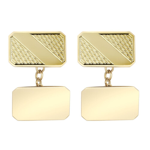 Jewelco London Jewelco London Men's Solid 9ct Yellow Gold Twin Rectangular Ogee Pattern Chain Linked Cufflinks (with ID Strip) - JCL035
