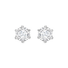 Jewelco London Solid 9ct White Gold White Round Brilliant CZ 6 Claw Solitaire Heavy Weight Stud Earrings, 5mm 1 Carat - JES177