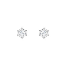 Jewelco London Solid 9ct White Gold White Round Brilliant CZ 6 Claw Solitaire Heavy Weight Stud Earrings, 3mm 0.20CTS - JES175
