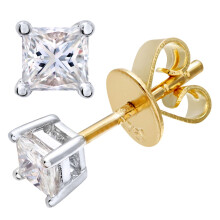 Jewelco London 18ct Yellow Gold Princess 1/3ct Diamond Solitaire Stud Earrings - PE0AXL4420Y18JPK