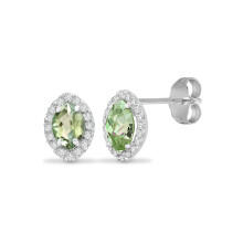 Jewelco London 18ct White Gold G SI 0.15ct Diamond and Marquise Green 0.7ct Peridot Tears Of Joy Halo Stud Earrings - 18E305