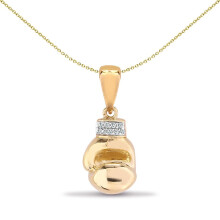 Jewelco London Men's Solid 9ct Yellow Gold Pave Set Round H I2 0.06ct Diamond Boxing Glove Charm Pendant - 9P092