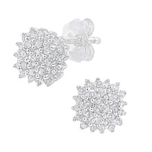Jewelco London 9ct White Gold Round 20pts Diamond Cluster Stud Earrings - PE0AXL5550W