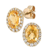 Jewelco London 9ct Yellow Gold Round 20pts Diamond Oval 1.9ct Citrine Cluster Drop Earrings - DE1AXL603YCT