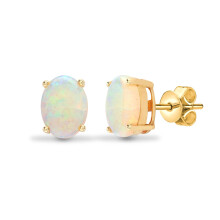 Jewelco London Ladies Solid 18ct Yellow Gold 4 Claw Set Oval Opal Solitaire Stud Earrings - 18E180