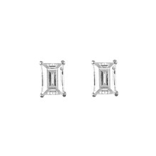 Jewelco London Solid 9ct White Gold White Emerald Cut CZ 4 Claw Solitaire Heavy Weight Stud Earrings, 7x5mm 2 Carats - JES132