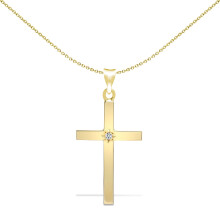 Jewelco London Solid 9ct Yellow Gold Gypsy Set Round I SI2 0.05ct Diamond Solitaire Cross Pendant - 9X059