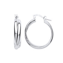 Jewelco London Ladies Sterling Silver Polished Double Hoop Earrings 22mm - ER93