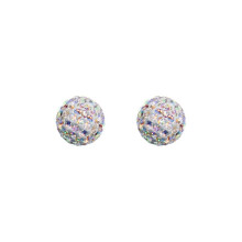 Jewelco London Ladies 9ct Yellow Gold Rainbow Round Crystal Disco Ball Stud Earrings, 8mm - JES223