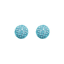 Jewelco London Ladies 9ct Yellow Gold Aqua Blue Round Crystal Disco Ball Stud Earrings, 8mm - JES211