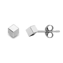 Jewelco London Ladies 9ct White Gold Tesseract Square Cube Stud Earrings - 3mm - SENR02172