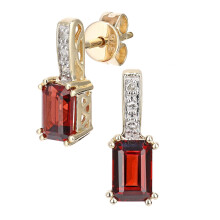 Jewelco London 9ct Yellow Gold Round 3pts Diamond Octagon 1.3ct Garnet Inverted Popsicle Drop Earrings - DE1AXL600YGT