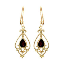 Jewelco London Ladies 9ct Yellow Gold Red Pear Garnet Tears of Joy Chandelier Drop Earrings 7x5mm 1.50CTS - JES119