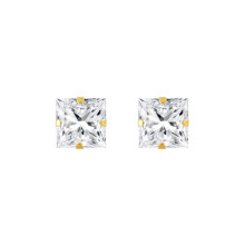 Jewelco London 9ct Yellow Gold White Square CZ Claw Set Solitaire Stud Earrings, 6mm 2½ Carats - JES181