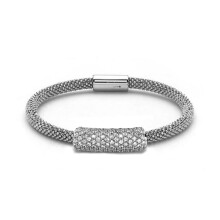 Jewelco London Rhodium Coated Sterling Silver Cubic Zirconia Beaded Magnetic Popcorn Bracelet - ABB055