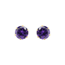 Jewelco London 9ct Gold Purple Round Brilliant CZ Solitaire Claw Set Stud Earrings, 5mm 1 Carat - JES165