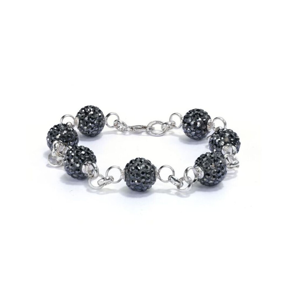 Jewelco London Sterling Silver Dazzling Disco Ball Bracelet 10mm - Charcoal Grey coloured Crystal - ABB077-image-OPC-P6YKXPF-NEW