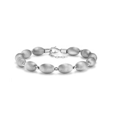 Jewelco London Rhodium Coated Sterling Silver Brushed Satin Oval Bead Bracelet - ABB081A