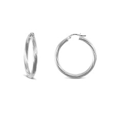 Jewelco London Sterling Silver Twist Hoop Earrings 3mm 30mm - AER001D