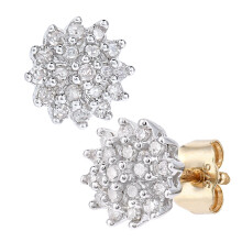 Jewelco London 9ct Yellow Gold Round 1/4ct Diamond Cluster Stud Earrings - PE0AXL2585Y
