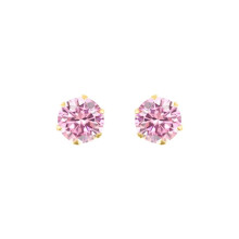 Jewelco London 9ct Gold Pink Round Brilliant CZ Solitaire Claw Set Stud Earrings, 5mm 1 Carat - JES168
