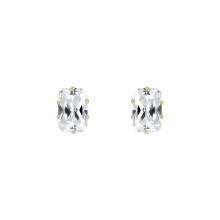 Jewelco London Ladies 9ct Yellow Gold Rectangular Emerald Cut CZ Claw Set Solitaire Stud Earrings, 6x4mm 1 Carat - JES198