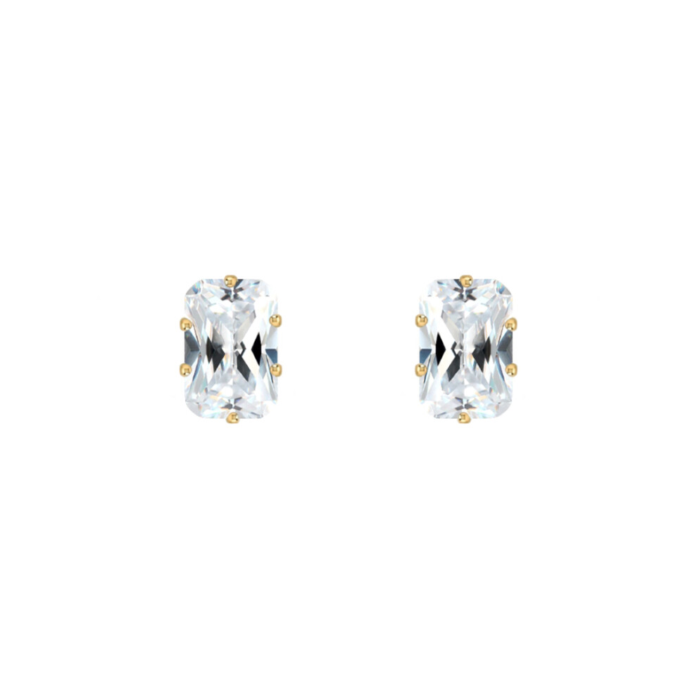 Jewelco London Ladies 9Ct Yellow Gold Rectangular Emerald Cut Cz Claw Set Solitaire Stud Earrings, 6X4mm 1 Carat - Jes198