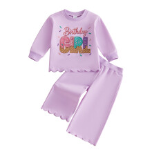 (3-4 Years, Purple) Toddler Baby Girl Birthday Outfit Long Sleeve Sweatshirt & Pants 2 Pcs Set