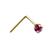 Jewelco London Ladies Solid 9ct Yellow Gold Lilac Round Crystal Solitaire Claw Set Nose Stud 2mm - JNS055