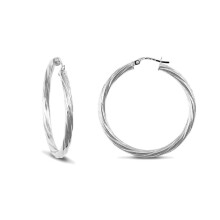 Jewelco London Sterling Silver Twist Hoop Earrings 3mm 35mm - AER001E