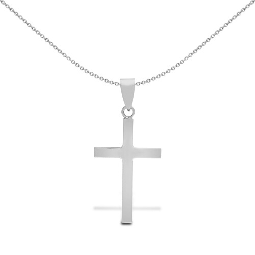 Jewelco London Solid 9ct White Gold Plain Cross Pendant - JPX111