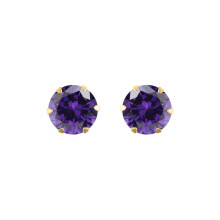 Jewelco London 9ct Gold Purple Round Brilliant CZ Solitaire Claw Set Stud Earrings, 6mm 1¾ Carats - JES166
